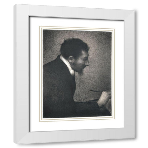 Aman-Jean, Portrait of Edmond Francois Aman-Jean White Modern Wood Framed Art Print with Double Matting by Seurat, Georges