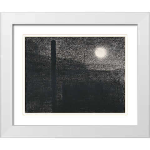 Courbevoie, Factories by MoonlightÂ  White Modern Wood Framed Art Print with Double Matting by Seurat, Georges
