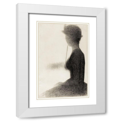 Seated Woman with a ParasolÂ  White Modern Wood Framed Art Print with Double Matting by Seurat, Georges