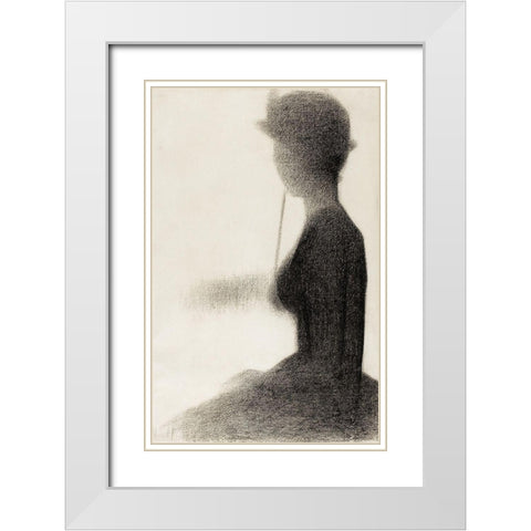 Seated Woman with a ParasolÂ  White Modern Wood Framed Art Print with Double Matting by Seurat, Georges