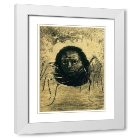 The Crying Spider White Modern Wood Framed Art Print with Double Matting by Redon, Odilon