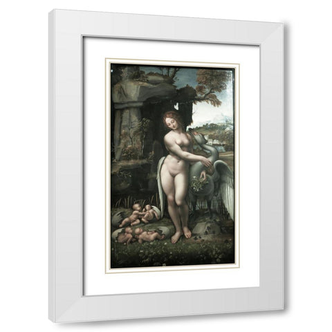 Ledo and the Swan White Modern Wood Framed Art Print with Double Matting by da Vinci, Leonardo