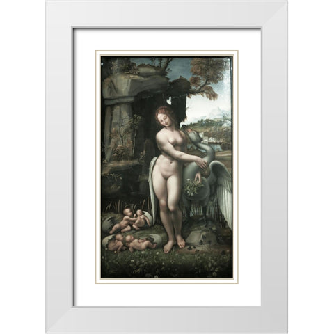 Ledo and the Swan White Modern Wood Framed Art Print with Double Matting by da Vinci, Leonardo