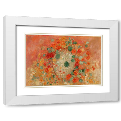 Nasturtiums White Modern Wood Framed Art Print with Double Matting by Redon, Odilon