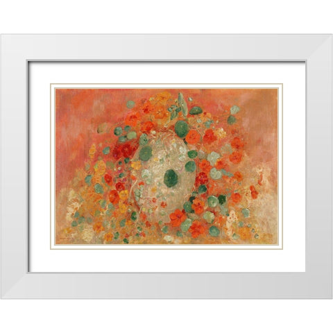 Nasturtiums White Modern Wood Framed Art Print with Double Matting by Redon, Odilon