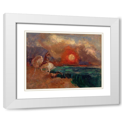 Saint George and the Dragon White Modern Wood Framed Art Print with Double Matting by Redon, Odilon