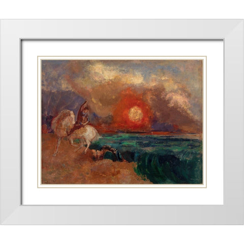 Saint George and the Dragon White Modern Wood Framed Art Print with Double Matting by Redon, Odilon