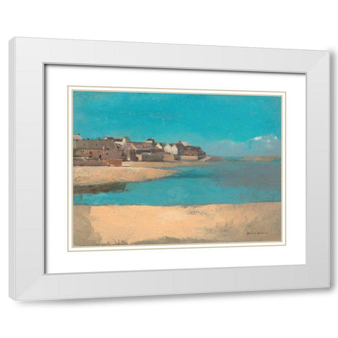 Village by the Sea in Brittany White Modern Wood Framed Art Print with Double Matting by Redon, Odilon