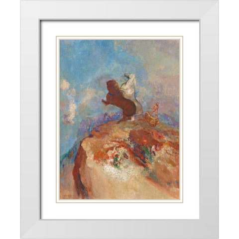 Apollo White Modern Wood Framed Art Print with Double Matting by Redon, Odilon