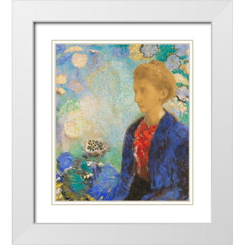 Baronne de Domecy White Modern Wood Framed Art Print with Double Matting by Redon, Odilon