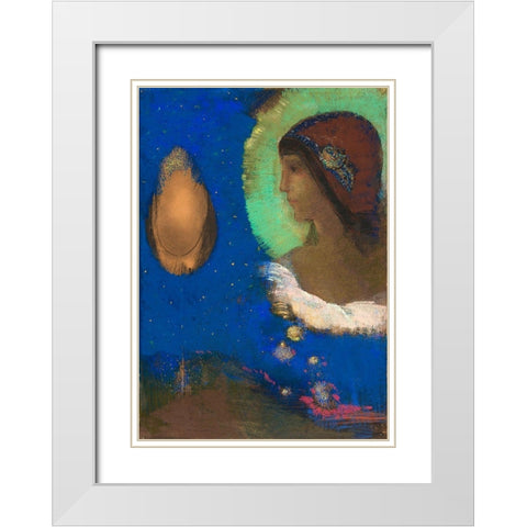 SitaÂ  White Modern Wood Framed Art Print with Double Matting by Redon, Odilon