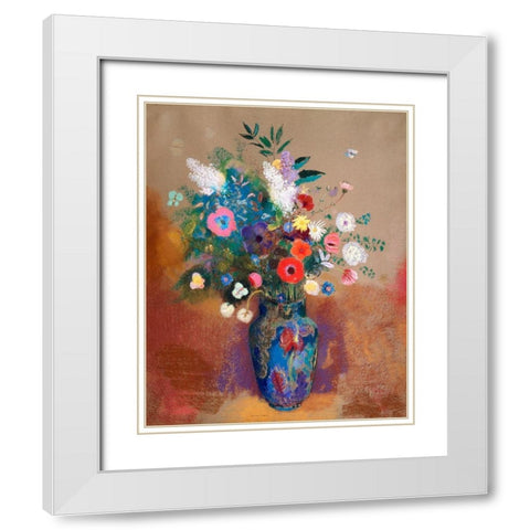 Bouquet of Flowers White Modern Wood Framed Art Print with Double Matting by Redon, Odilon