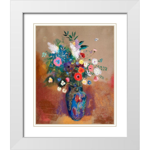 Bouquet of Flowers White Modern Wood Framed Art Print with Double Matting by Redon, Odilon