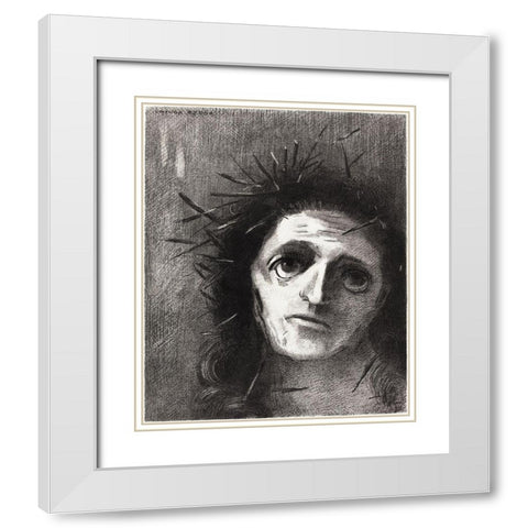 Christ by the Flower White Modern Wood Framed Art Print with Double Matting by Redon, Odilon