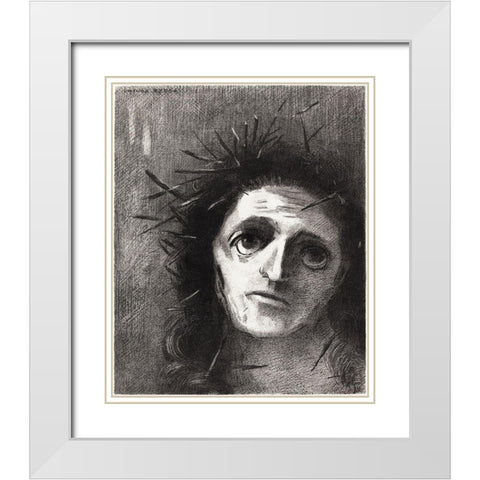 Christ by the Flower White Modern Wood Framed Art Print with Double Matting by Redon, Odilon