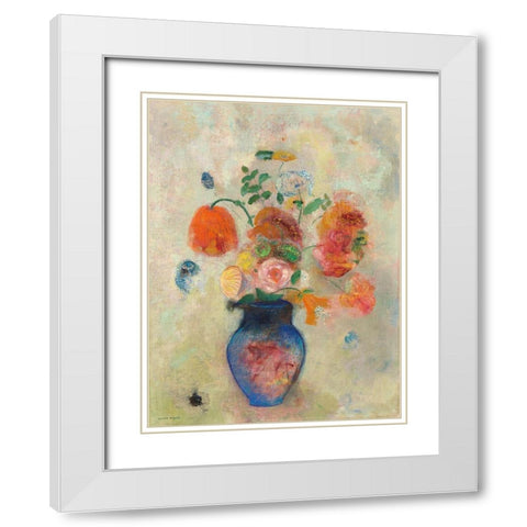 Large Vase with Flowers White Modern Wood Framed Art Print with Double Matting by Redon, Odilon