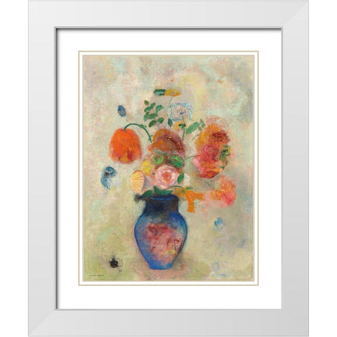 Large Vase with Flowers White Modern Wood Framed Art Print with Double Matting by Redon, Odilon