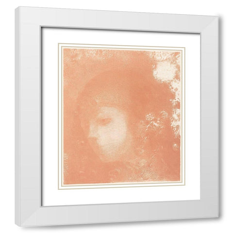 Head of a Child with Flowers White Modern Wood Framed Art Print with Double Matting by Redon, Odilon