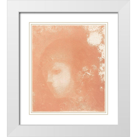 Head of a Child with Flowers White Modern Wood Framed Art Print with Double Matting by Redon, Odilon