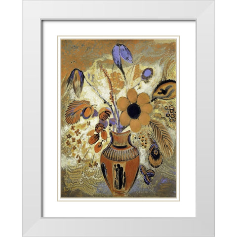 Etruscan Vase with Flowers White Modern Wood Framed Art Print with Double Matting by Redon, Odilon