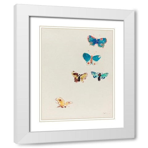 Five Butterflies White Modern Wood Framed Art Print with Double Matting by Redon, Odilon