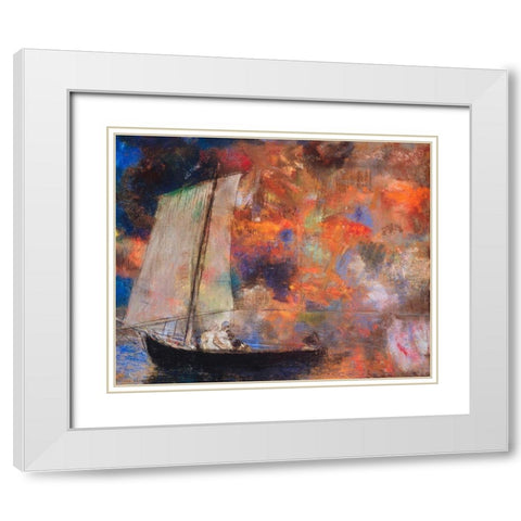 Flower Clouds White Modern Wood Framed Art Print with Double Matting by Redon, Odilon