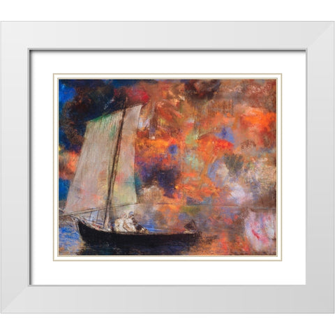 Flower Clouds White Modern Wood Framed Art Print with Double Matting by Redon, Odilon