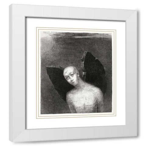 The Fallen Angel Spreads His Black Wings White Modern Wood Framed Art Print with Double Matting by Redon, Odilon