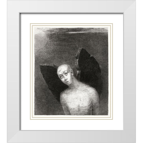 The Fallen Angel Spreads His Black Wings White Modern Wood Framed Art Print with Double Matting by Redon, Odilon