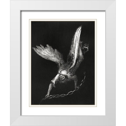 And I Saw an Angel Come Down From Heaven, Having the Key of the Bottomless Pit and a Great Chain in  White Modern Wood Framed Art Print with Double Matting by Redon, Odilon