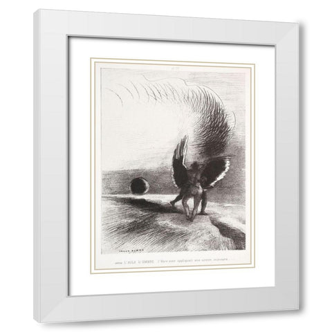 In the Shadow of the Wing, the Black Creature Bit White Modern Wood Framed Art Print with Double Matting by Redon, Odilon