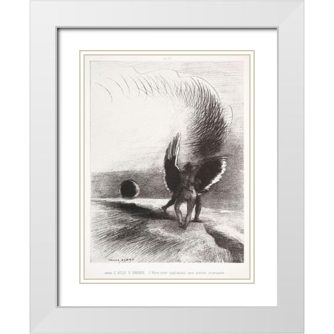 In the Shadow of the Wing, the Black Creature Bit White Modern Wood Framed Art Print with Double Matting by Redon, Odilon