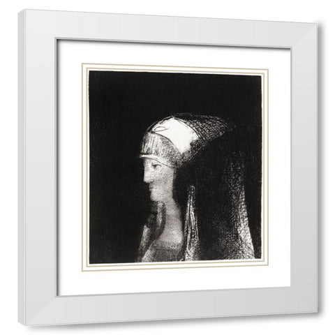 Druidesse White Modern Wood Framed Art Print with Double Matting by Redon, Odilon