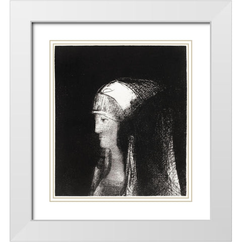 Druidesse White Modern Wood Framed Art Print with Double Matting by Redon, Odilon