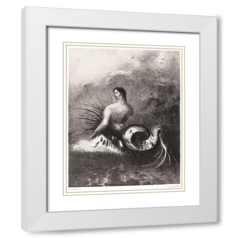 The Siren Clothed In Barbs, Emerged From the Waves White Modern Wood Framed Art Print with Double Matting by Redon, Odilon