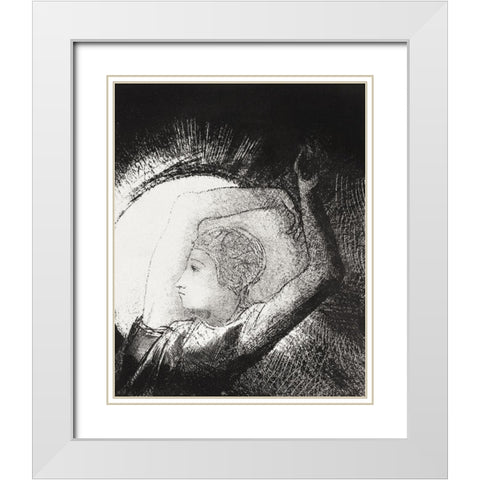 A Woman Clothed with a SunÂ  White Modern Wood Framed Art Print with Double Matting by Redon, Odilon