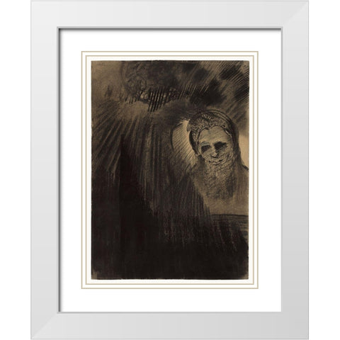 Apparition White Modern Wood Framed Art Print with Double Matting by Redon, Odilon
