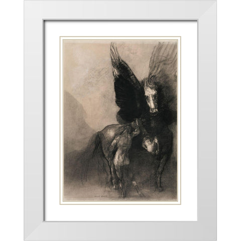 Pegasus and Bellerophon White Modern Wood Framed Art Print with Double Matting by Redon, Odilon
