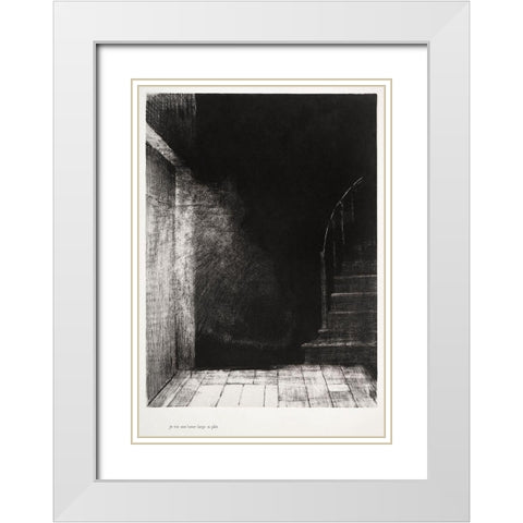 I Saw a Flash of Light. Large and Pale White Modern Wood Framed Art Print with Double Matting by Redon, Odilon