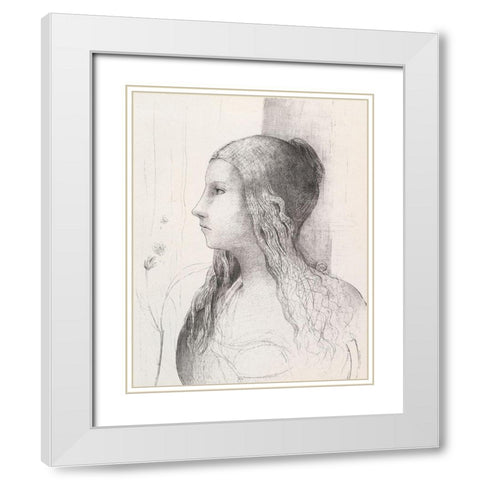 Brunnhilde White Modern Wood Framed Art Print with Double Matting by Redon, Odilon