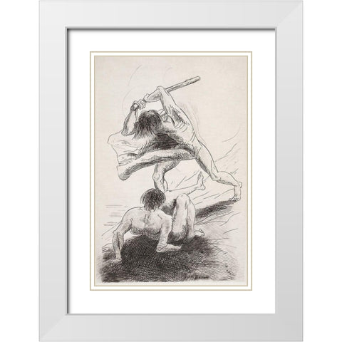 Cain and Abel White Modern Wood Framed Art Print with Double Matting by Redon, Odilon