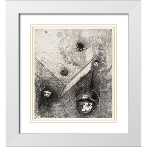 On Backdrop of Our Nights God with His Knowing Finger Traces a Multiform Implacable NightmareÂ  White Modern Wood Framed Art Print with Double Matting by Redon, Odilon