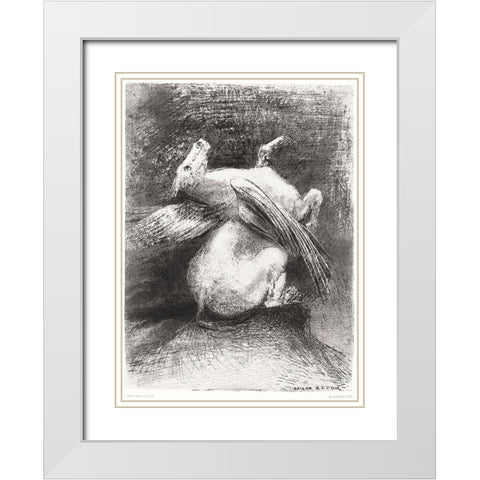 The Impotent Wing Did Not Lift the Animal Into That Black SpaceÂ  White Modern Wood Framed Art Print with Double Matting by Redon, Odilon
