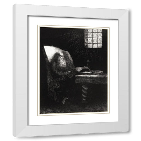 The Reader White Modern Wood Framed Art Print with Double Matting by Redon, Odilon