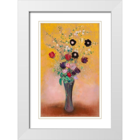 Vase of Flowers White Modern Wood Framed Art Print with Double Matting by Redon, Odilon