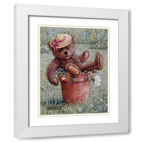 Bear With Hat White Modern Wood Framed Art Print with Double Matting by Kruskamp, Janet
