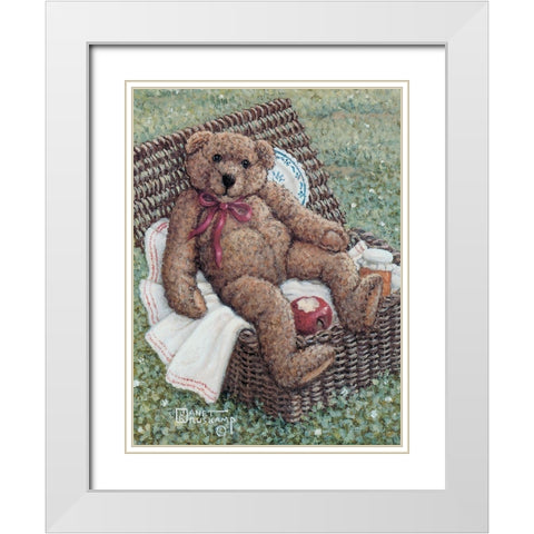 Bear in a Basket White Modern Wood Framed Art Print with Double Matting by Kruskamp, Janet