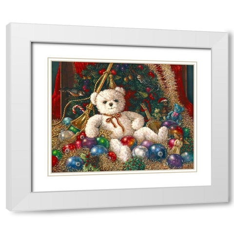The Christmas Bear White Modern Wood Framed Art Print with Double Matting by Kruskamp, Janet