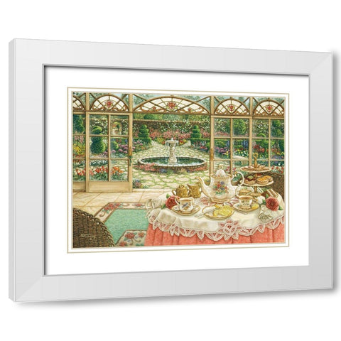 Tea In The Sun Room White Modern Wood Framed Art Print with Double Matting by Kruskamp, Janet