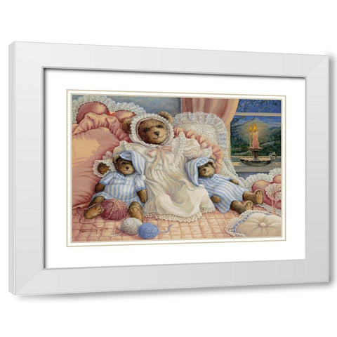 Sleepy-Time Bears White Modern Wood Framed Art Print with Double Matting by Kruskamp, Janet